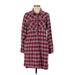 Madewell Casual Dress - Shirtdress Collared Long sleeves: Burgundy Plaid Dresses - Women's Size Small
