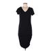 LOFT Beach Casual Dress - Sheath V-Neck Short sleeves: Black Solid Dresses - Women's Size Medium