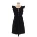 Ann Taylor LOFT Casual Dress - Mini Keyhole Sleeveless: Black Print Dresses - Women's Size X-Small