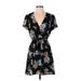 As U Wish Casual Dress - Wrap: Black Floral Dresses - Women's Size Small