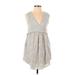 dRA Los Angeles Casual Dress - A-Line Plunge Sleeveless: Gray Print Dresses - Women's Size X-Small