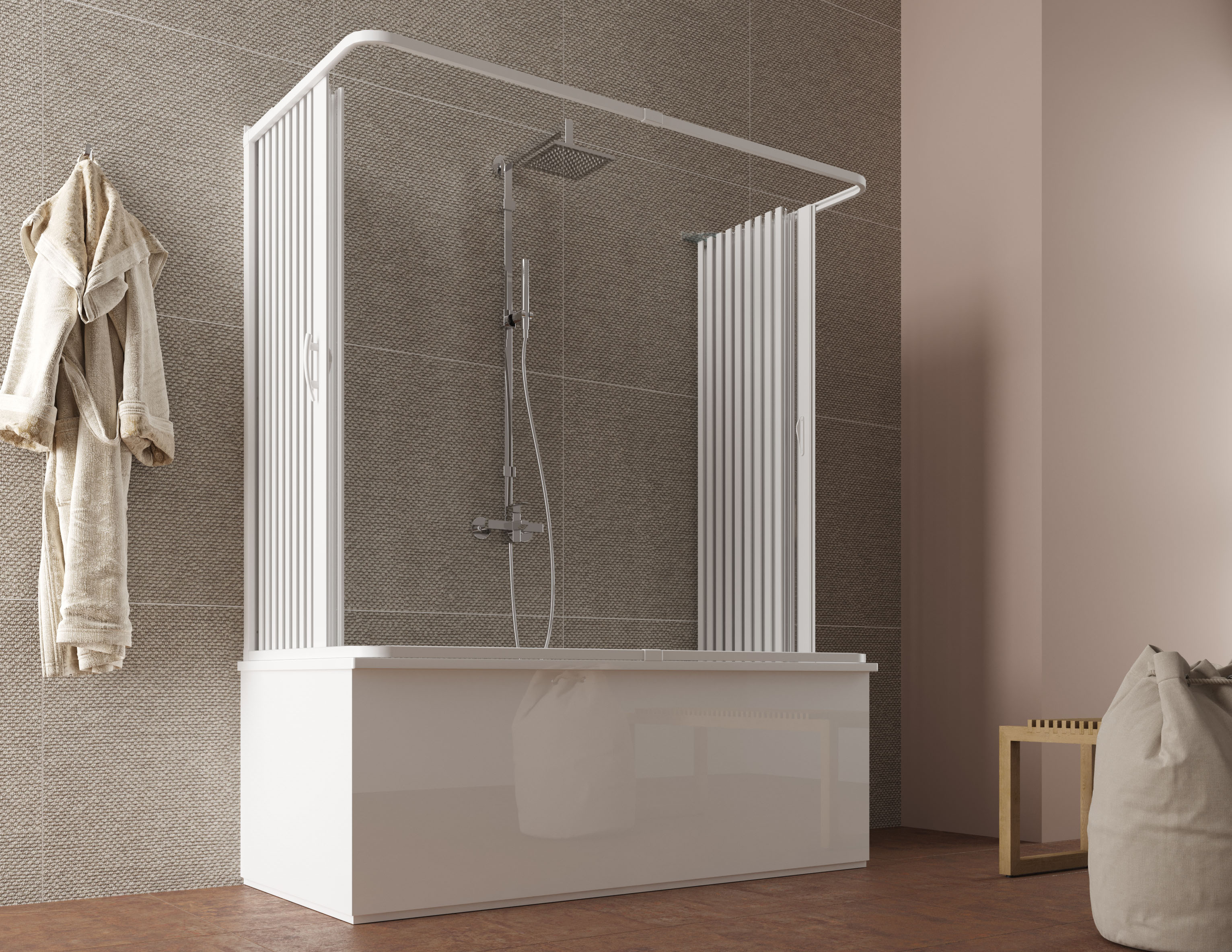 Badewannenfaltwand FORTE "Delta", weiß, Duschwände, faltbare Türelemente