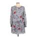 Parker Casual Dress - DropWaist Crew Neck 3/4 sleeves: Gray Floral Dresses - Women's Size Large