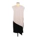 DKNY Casual Dress - Shift V Neck Sleeveless: Gray Print Dresses - Women's Size Small