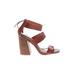 Madden Girl Heels: Strappy Chunky Heel Boho Chic Brown Print Shoes - Women's Size 6 1/2 - Open Toe