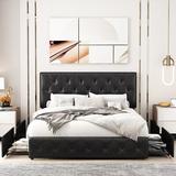 Lark Manor™ Andam PU 4 Drawer Storage Platform Bed Frame w/ Tufted Adjustable Headboard Upholstered/Faux leather in Black | Full/Double | Wayfair