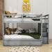 Harriet Bee Jamere Full Over Full Wood Bunk Bed w/ Twin Size Trundle & Drawers in Gray | 65 H x 58 W x 96 D in | Wayfair