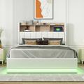Ivy Bronx Izelia Vegan Leather Platform Bed Metal in White/Brown | 44.1 H x 54 W x 80.3 D in | Wayfair 72F3610B66C14F6F8367C17733025AB7