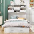Latitude Run® Queen Size Murphy Bed w/ Bookcase, Bedside Shelves & a Big Drawer Wood in Brown/White | 64.8 H x 63.5 W x 83.1 D in | Wayfair