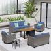 Latitude Run® Chikamia 6 Piece Sofa Seating Group w/ Cushions Synthetic Wicker/All - Weather Wicker/Wicker/Rattan in Blue | Outdoor Furniture | Wayfair
