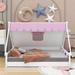 Isabelle & Max™ Aaeryn Wooden Full Size Tent Bed w/ Fabric for Kids, Platform Bed w/ Fence & Roof Upholstered/Linen in Pink | Wayfair