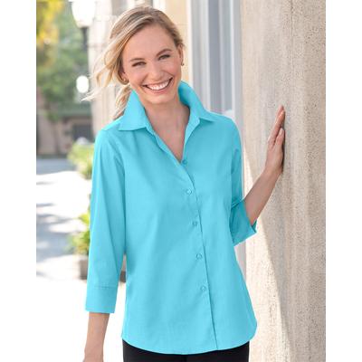 Appleseeds Women's Foxcroft® Non-Iron Perfect-Fit Three-Quarter-Sleeve Shirt - Blue - 16W - Womens