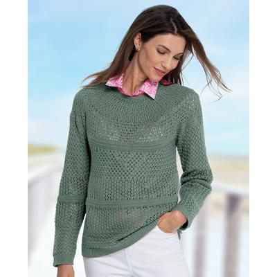 Appleseeds Women's Crochet Charm Sweater - Green - M - Misses