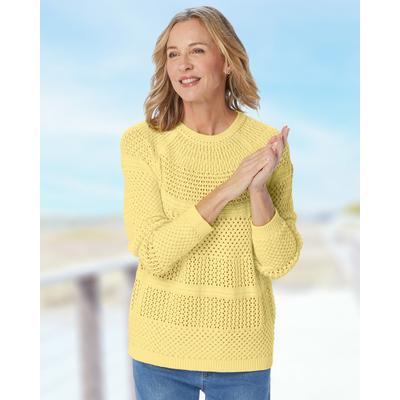 Appleseeds Women's Crochet Charm Sweater - Yellow - PXL - Petite
