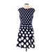 London Times Casual Dress - Sheath Crew Neck Short sleeves: Blue Polka Dots Dresses - Women's Size 10 Petite