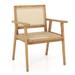 Costway 1/2 PCS Outdoor Wood Chair Teak Wood Armchair with Rattan Seat