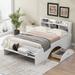 Wooden Twin/Full Size Platform Bed with 2 Storage Drawers and Bookcase Headboard, Car Shaped Bed Frame with Storage Footboard