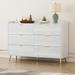 55" Dresser for Bedroom with 6 Drawers, Double Wide Chest of Drawers, Mordern Storage Cabinet with Metal Leg and Handle