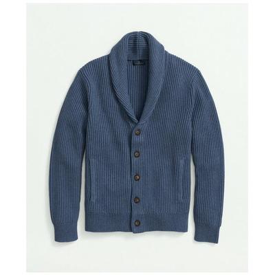 Brooks Brothers Men's Ribbed Cotton Shawl Collar Cardigan | Dark Blue Heather | Size XL