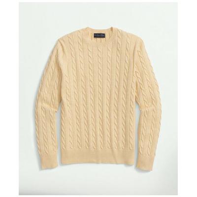 Brooks Brothers Men's Supima Cotton Cable Crewneck Sweater | Yellow Heather | Size Small