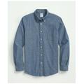 Brooks Brothers Men's Chambray Cotton Poplin Polo Button Down Collar, Sport Shirt | Dark Blue | Size Medium