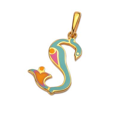 'Traditional Bird-Themed Gold-Plated Pendant with T Letter'