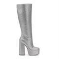 Jessica Simpson Shoes | Jessica Simpson Sinalla Silver Rhinestone Knee High Tall Platform Boots 6 New | Color: Silver | Size: 6