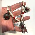 Free People Jewelry | Free People Set Of Two Mix And Match Long Ribbon Coins Medallion Beaded Necklace | Color: Red | Size: Os