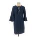 Draper James Casual Dress - Shift High Neck 3/4 sleeves: Blue Print Dresses - Women's Size 6