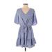 Sienna Sky Casual Dress - Mini V-Neck Short sleeves: Blue Print Dresses - Women's Size Small