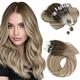 Moresoo Micro Loop Hair Extensions Micro Ring Hair Extensions Real Human Hair Brown Root to Chestnut Brown with Medium Blonde Micro Beads Hair Extensions 1g/s 50g/Pack 24 Inch #3/8/22