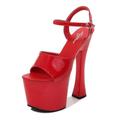 FamMe Womens Open Toe High Platform Chunky Block High Heels Dress Sandals 7.8 Inch Heels Ankle Strap heeled sandals Party Wedding Dress Shoes,Red,43