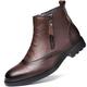 New Ankle Boots For Men Non Slip Anti-slip Block Heel Leather Brogue Embossed Wingtips Double Side Zip Vintage Stylish Casual (Color : Brown Lined, Size : 6.5 UK)