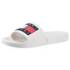 Pantolette TOMMY JEANS "TOMMY JEANS FLAG POOL SLD ESS", Damen, Gr. 38, beige (ecru), Synthetik, sportlich, Schuhe Badelatschen Pantolette, Sommerschuh, Schlappen mit farbiger Logoflagge