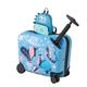 Maxmass 2 PCS Kids Luggage Set, 12" & 18" Children Ride on Suitcase and Backpack with Adjustable Handle, Anti-Lose Rope, Girls Boys Hard Shell Trolley Case for School Travel (Blue Dinosaur)