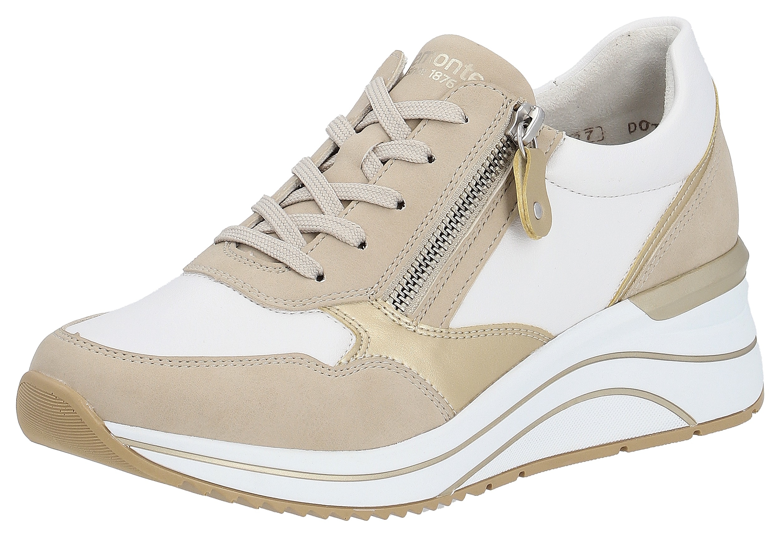 Keilsneaker REMONTE, Damen, Gr. 40, beige (beige, kombiniert), Lederimitat, Schuhe Sneaker, Freizeitschuh, Halbschuh, Schnürschuh, vegane Verarbeitung