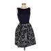 Just... Taylor Casual Dress - Fit & Flare: Blue Graphic Dresses - Women's Size 4