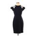 Ann Taylor Cocktail Dress - Party High Neck Short sleeves: Black Print Dresses - Women's Size 2