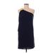 T-Bags Los Angeles Casual Dress - Shift One Shoulder Sleeveless: Blue Print Dresses - Women's Size Medium