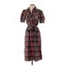 LDT Casual Dress - Shirtdress Collared Short sleeves: Red Plaid Dresses - Women's Size 0