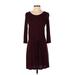 Theory Casual Dress - DropWaist Scoop Neck 3/4 sleeves: Burgundy Solid Dresses - Women's Size Small
