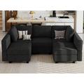 Black Sectional - Latitude Run® Small Sectional Sofa Modular U Shaped Couch 3 Seater Sectional Couch Convertible Chaise Ottoman w/ Storage | Wayfair