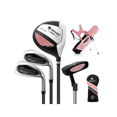 Costway Junior Complete Golf Club Set Right Hand with Rain Hood for Kids-Pink