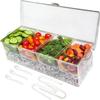 Ice Cold Frozen 4 Compartment Condiments Serving Tray 4 Removable Dishes and Hinged Lid - 16"L x 6.7"W x 5.6"H