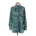 Susan Graver Long Sleeve Blouse: Teal Baroque Print Tops - Women's Size Small