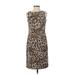 Anne Klein Casual Dress - Sheath Crew Neck Sleeveless: Brown Leopard Print Dresses - Women's Size 2