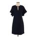 Elie Tahari Cocktail Dress - Shift Plunge Short sleeves: Blue Solid Dresses - Women's Size 6