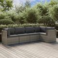 5 Piece Patio Lounge Set with Cushions Gray Poly Rattan