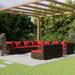 9 Piece Patio Lounge Set with Cushions Brown Poly Rattan