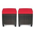 MYXIO Moccha 2 Pieces Patio Outdoor Ottoman All Weather Rattan Patio Ottoman Set w/Removable Cushions Footrest Seat Outdoor Footstool(Red)
